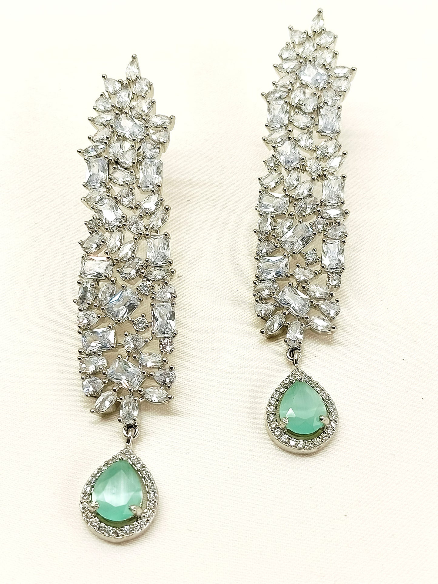 Ghazal Long Silver American Diamond Earrings