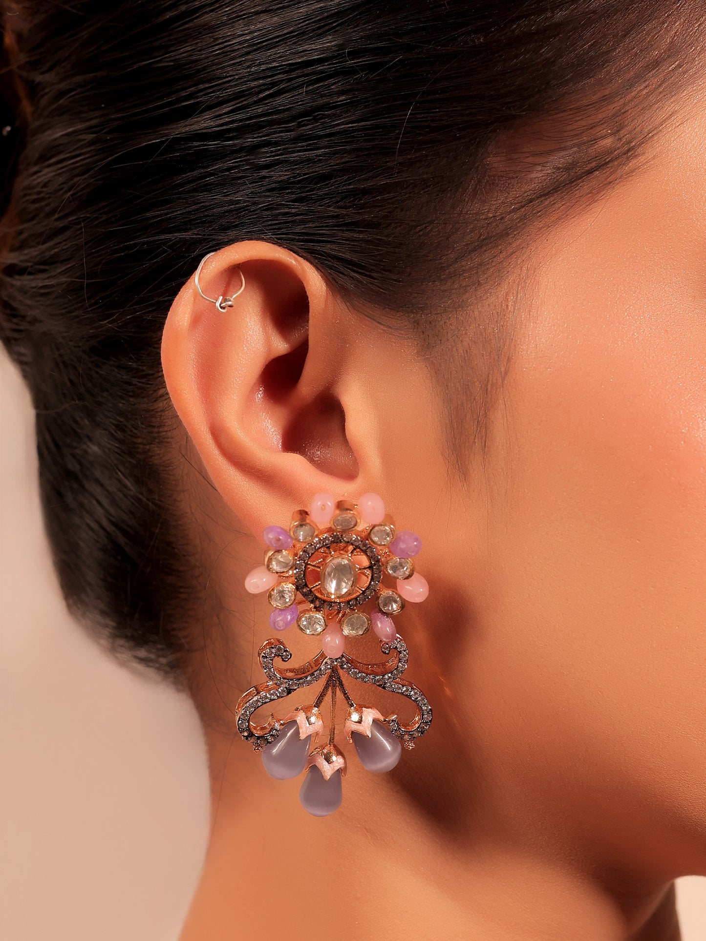 Madhurima Pink Peacock Kundan Necklace Set