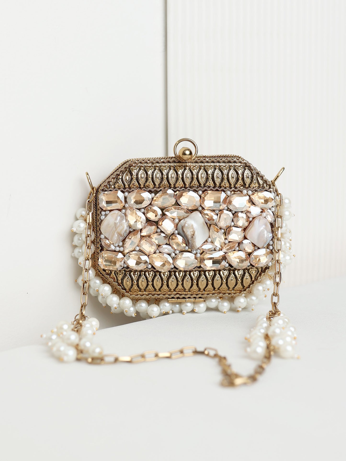Khwaab Octagon Golden Mini Metal Clutch
