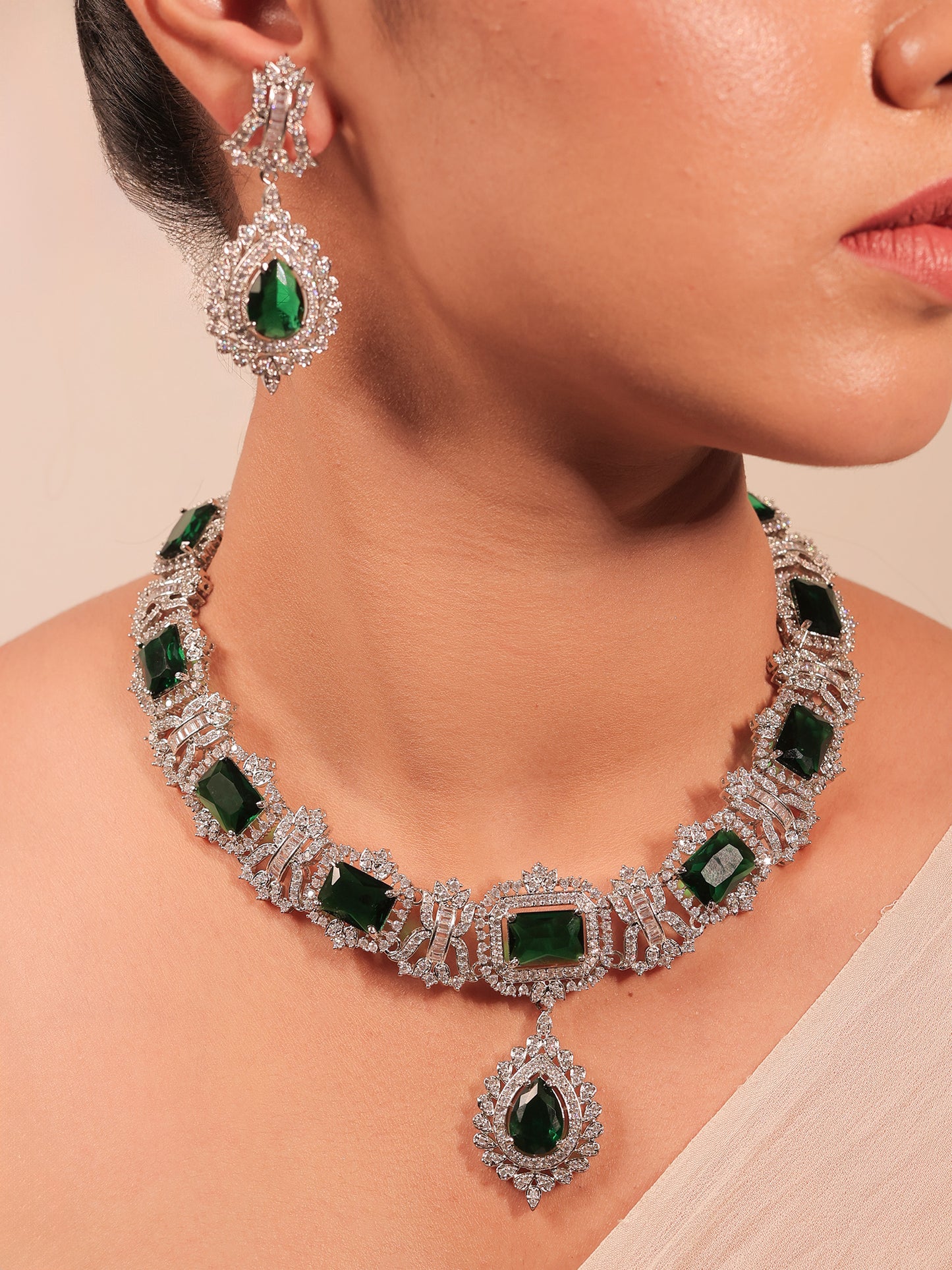Adrienne Green American Diamond Necklace Set
