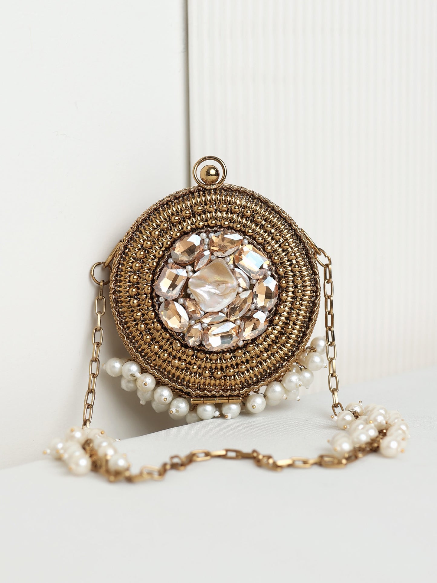 Arshika Round Golden Mini Metal Clutch
