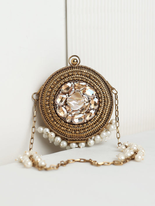 Arshika Round Golden Mini Metal Clutch