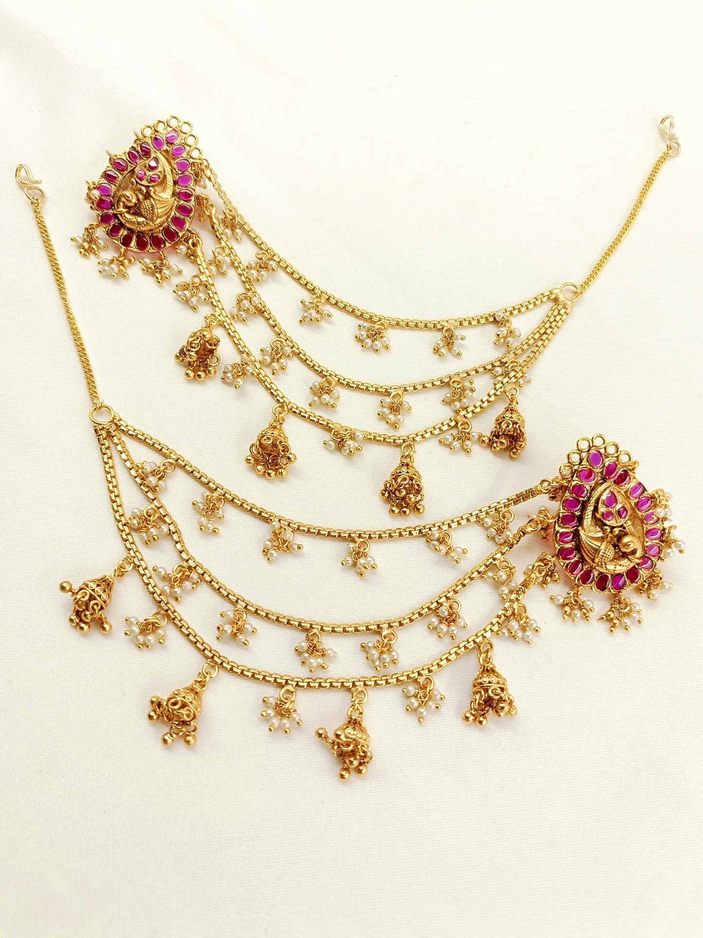 Jenny Rose Pink Antique Temple Chain Earrings