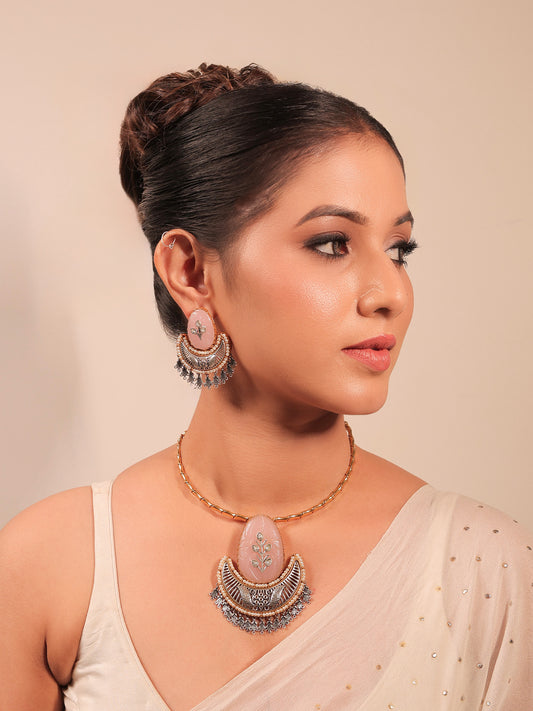Bhavini Baby Pink Boutique Hasli Styled Necklace Set