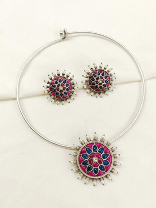 Dhita P&B Oxidized Hasli Style Necklace Set