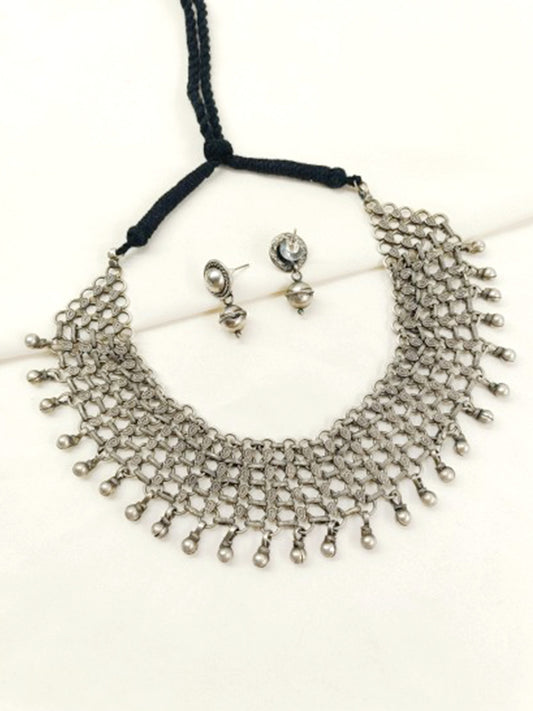 Ena Plain Oxidized Necklace Set