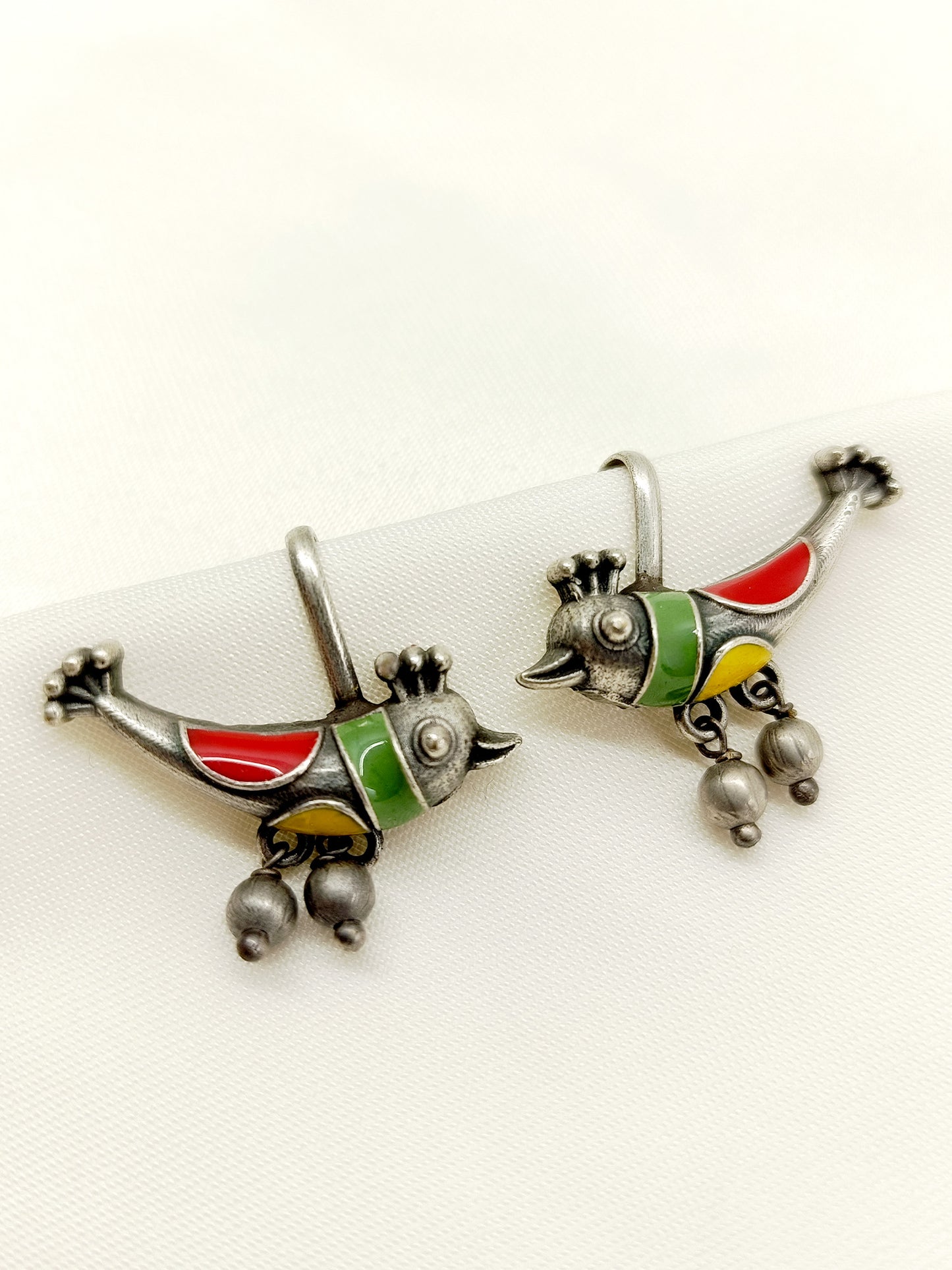 Shakshi Multi Colour German Silver Bird Earcuffs
