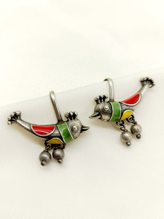 Shakshi Multi Colour German Silver Bird Earcuffs