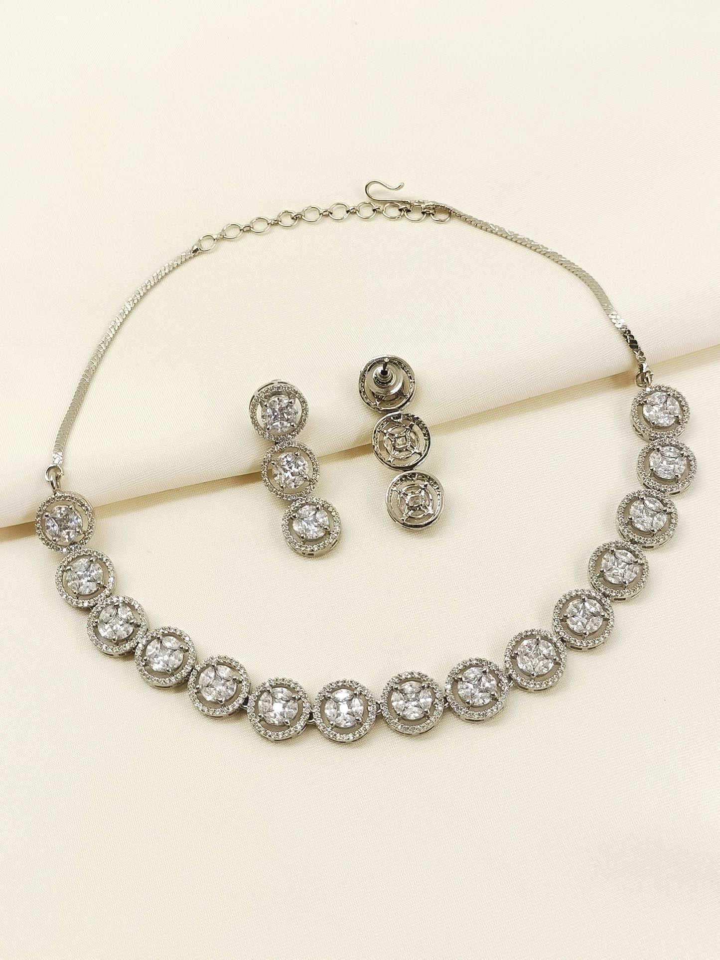 Kaaynaat Diamond Neck Line Silver Plated Necklace Set