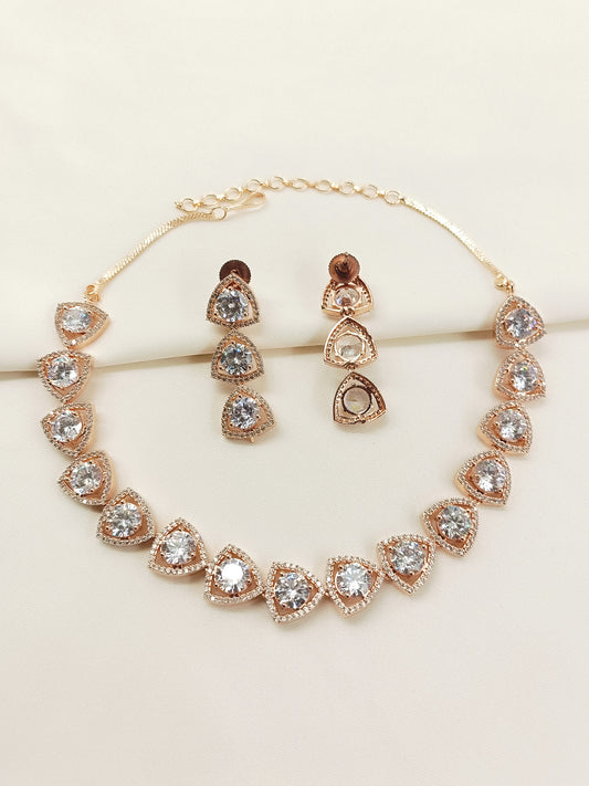 Sufiya Rose Gold Plated Semiprecious White Stone American Diamond Set
