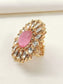 Binita Pink Stone Gold Plated Kundan Ring