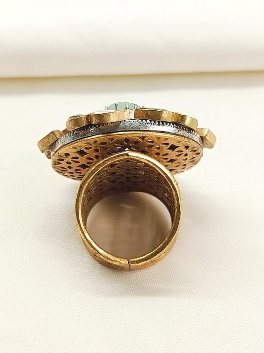 Hasina Mint Green Stone Gold Plated Boutique Ring