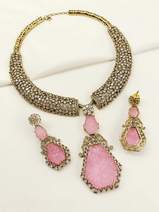 Darshika Pink Victorian Necklace Set