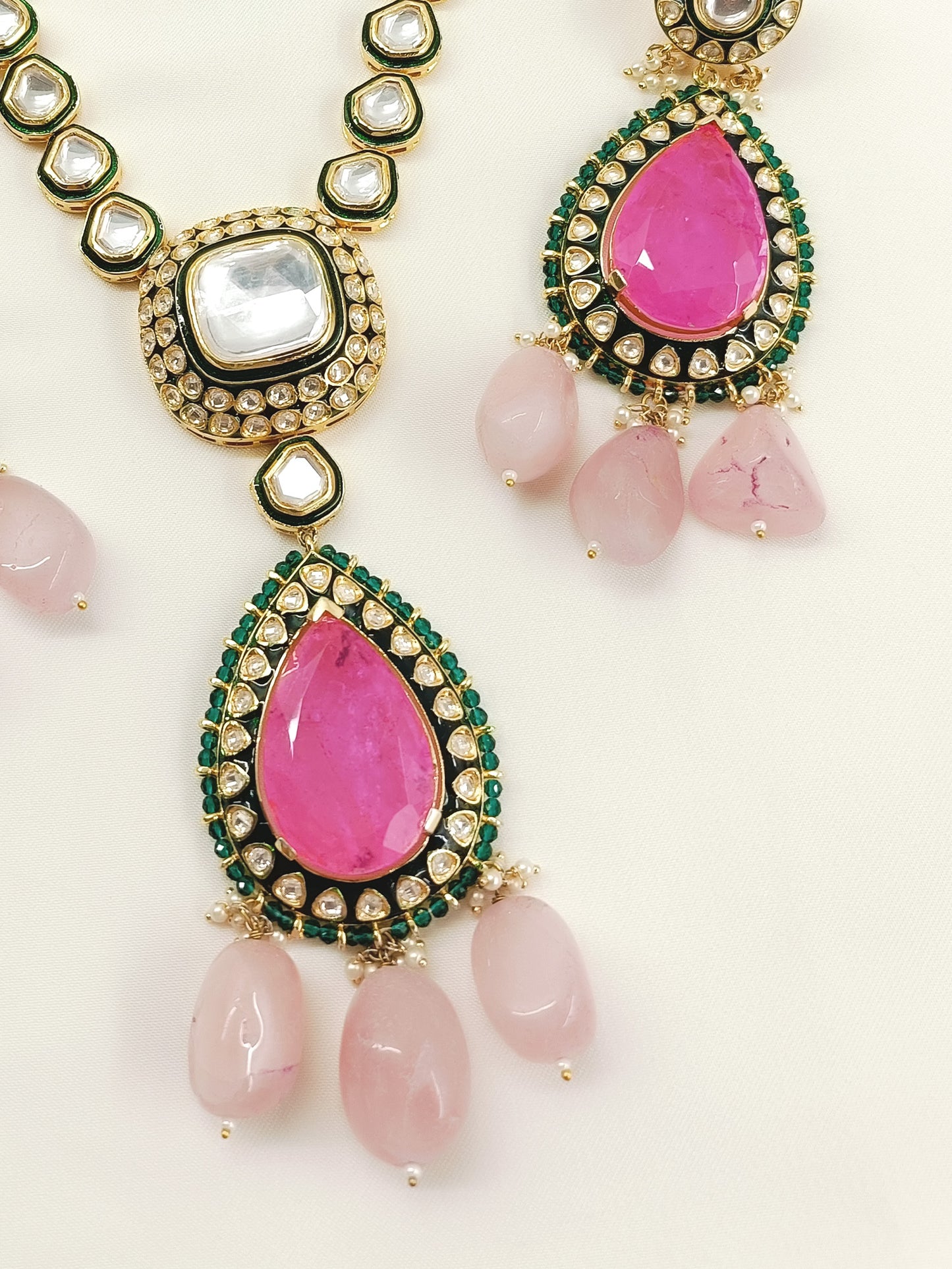 Shaazneen Pink Kundan Set With Uncut Polkis