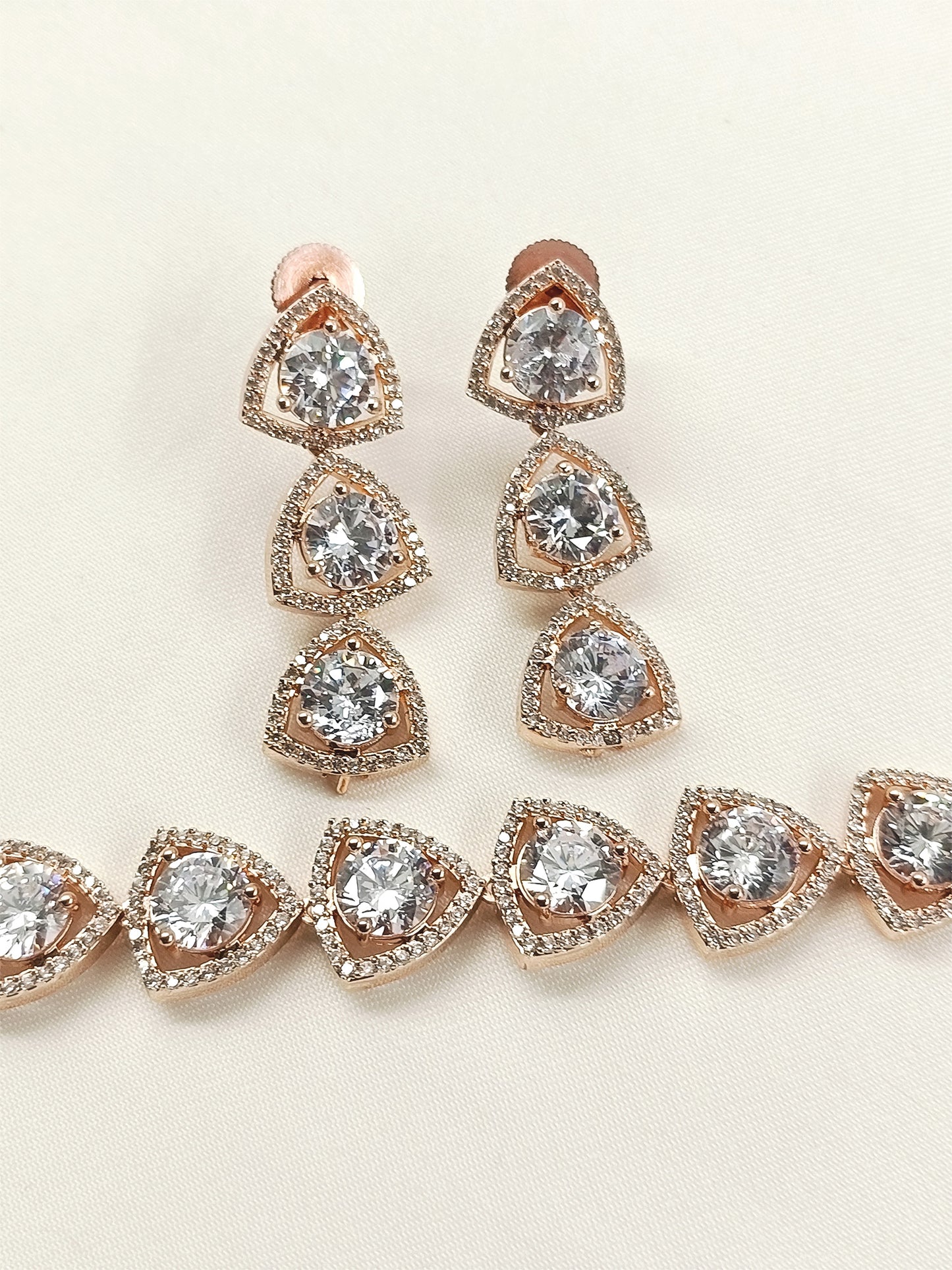 Sufiya Rose Gold Plated Semiprecious White Stone American Diamond Set
