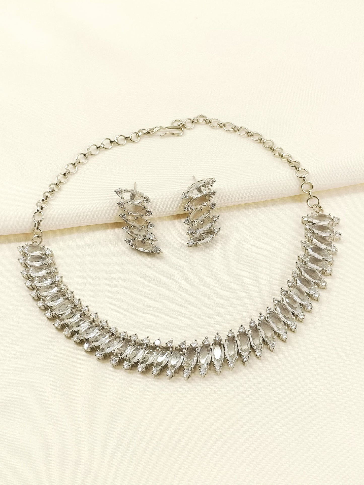 Salma American Diamond Silver Plated Necklace Set