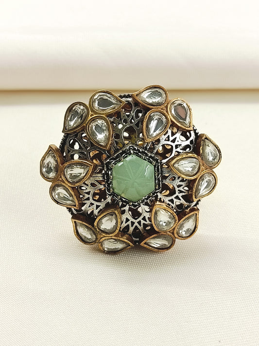 Hasina Mint Green Stone Gold Plated Boutique Ring