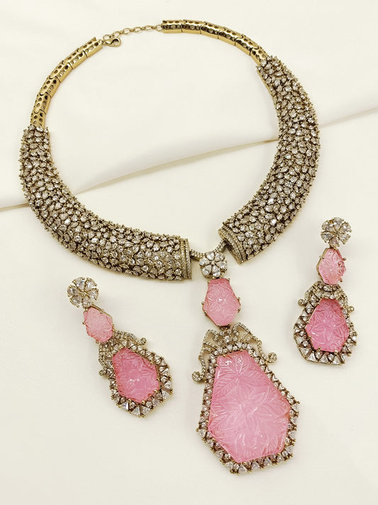 Darshika Pink Victorian Necklace Set