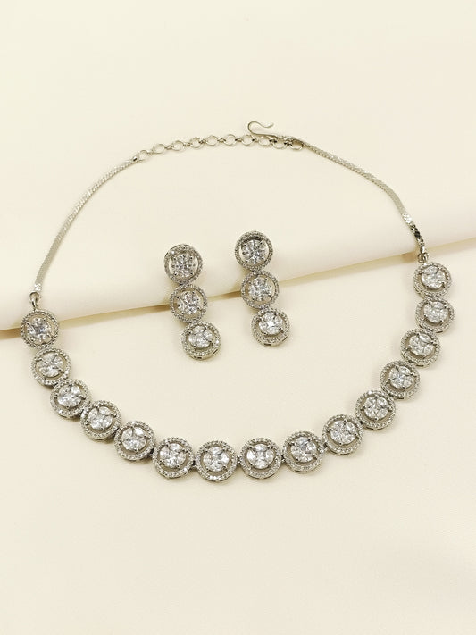 Kaaynaat Diamond Neck Line Silver Plated Necklace Set