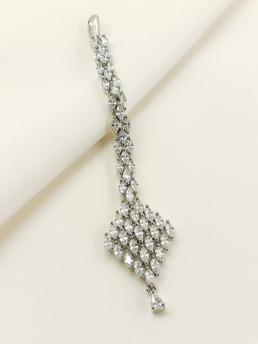 Tanuja American Diamond Silver Plated Beautiful Teeka