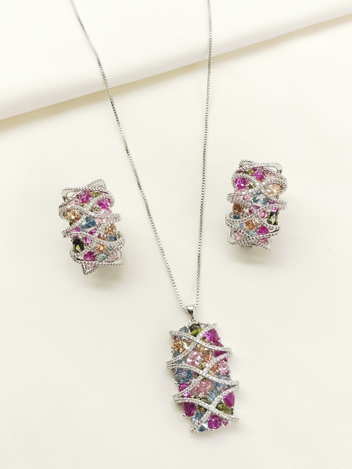 Samaira Multi Colour American Diamond Pendant Set