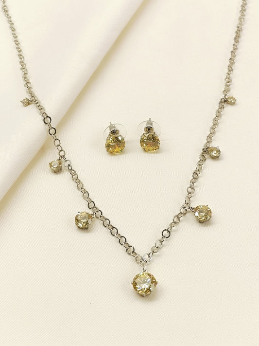 Grace Golden Silver Plated Diamonds Neck Piece With Earrings