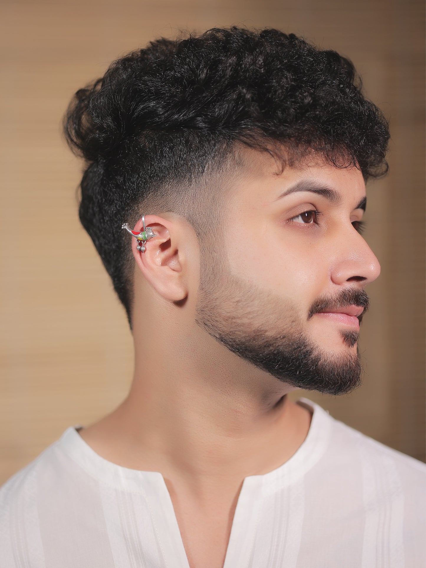 Tahir Multi Colour German Silver Bird Men's Earcuff