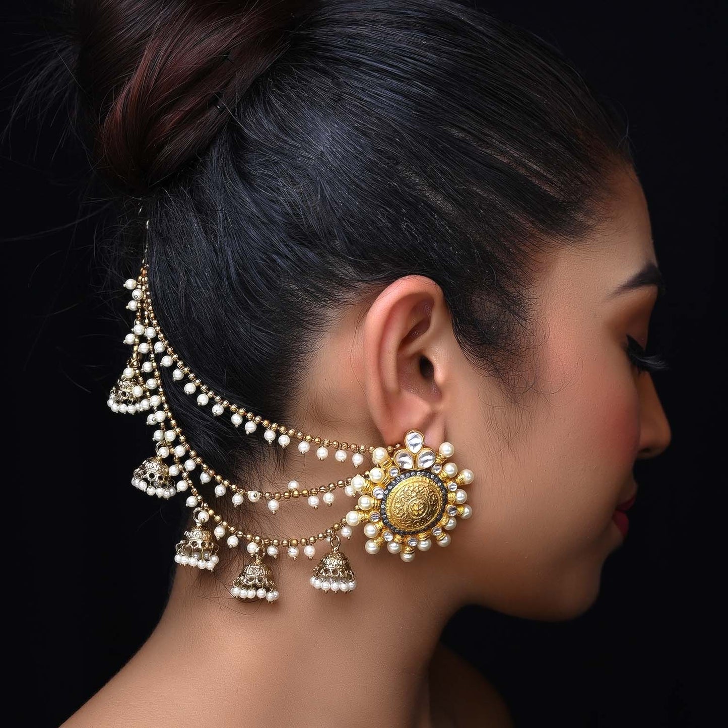 Adaa Gold Plated Off White Ear Chain