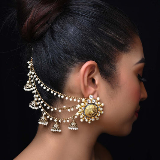 Adaa Gold Plated Off White Ear Chain