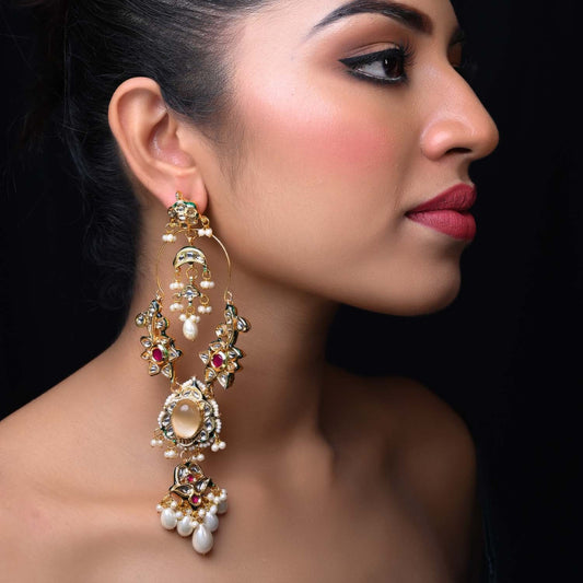 Pragya Long Kundan Earrings With White Stone