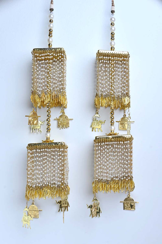 Devanshi Pearl Hanging With Elephant And Doli Motifs Gold Plated Kalire