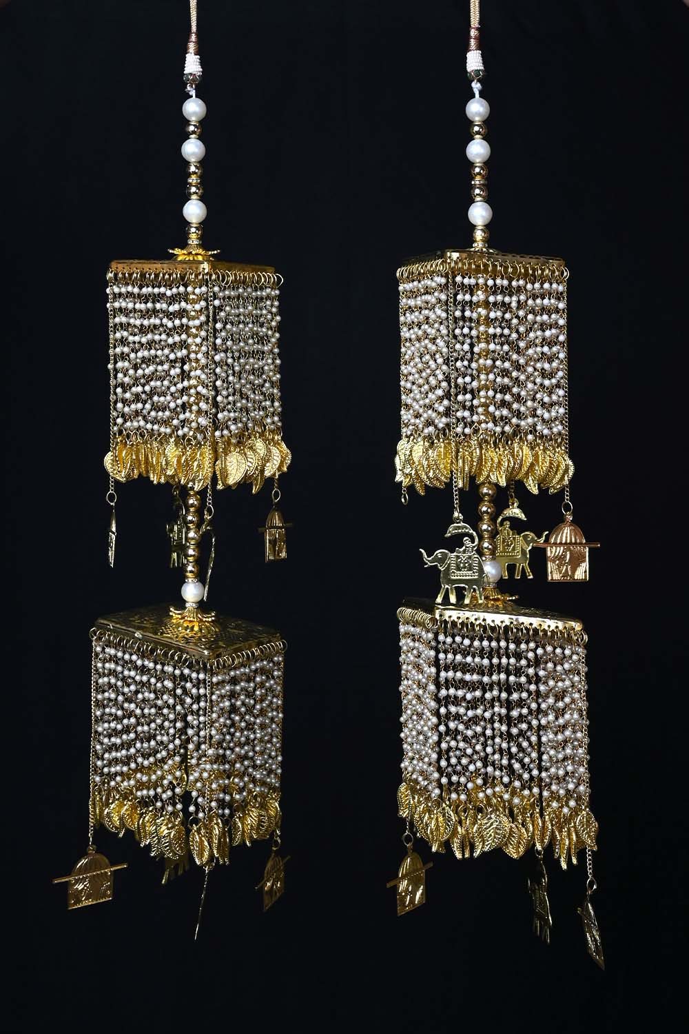 Devanshi Pearl Hanging With Elephant And Doli Motifs Gold Plated Kalire