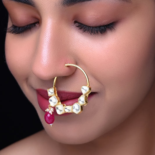 Tahira Ruby Hanging Kundan Nose Ring