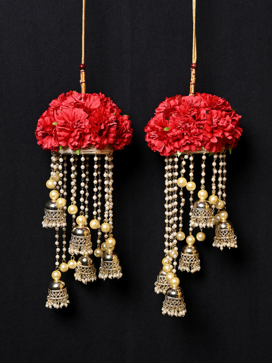 Shreya Red Floral With Pearl Hanging Kalire