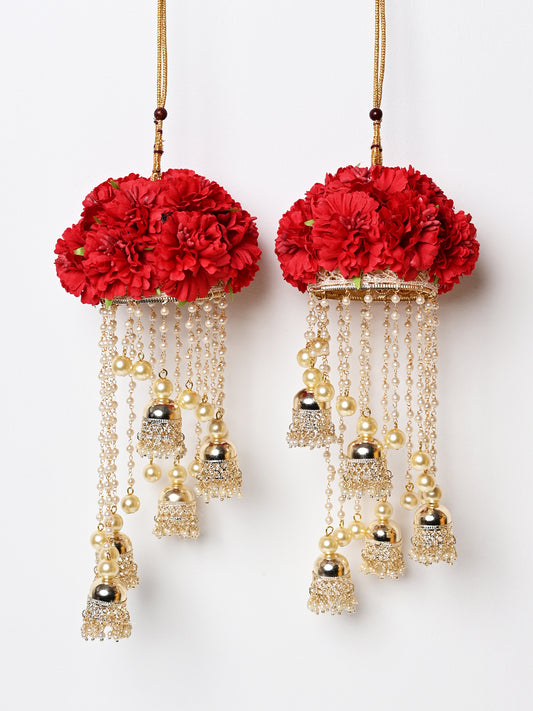Shreya Red Floral With Pearl Hanging Kalire