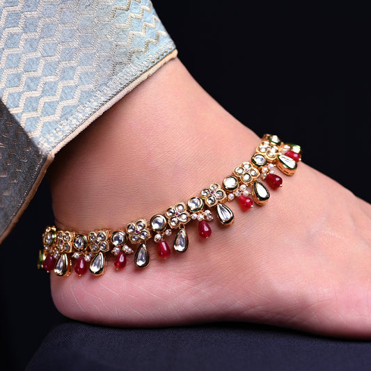 Nupoor Ruby Gold Plated Kundan Anklet