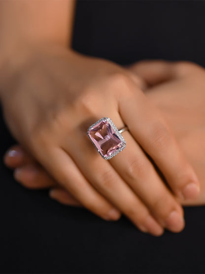 Lopa Pink Stone Silver Plated Diamond Ring