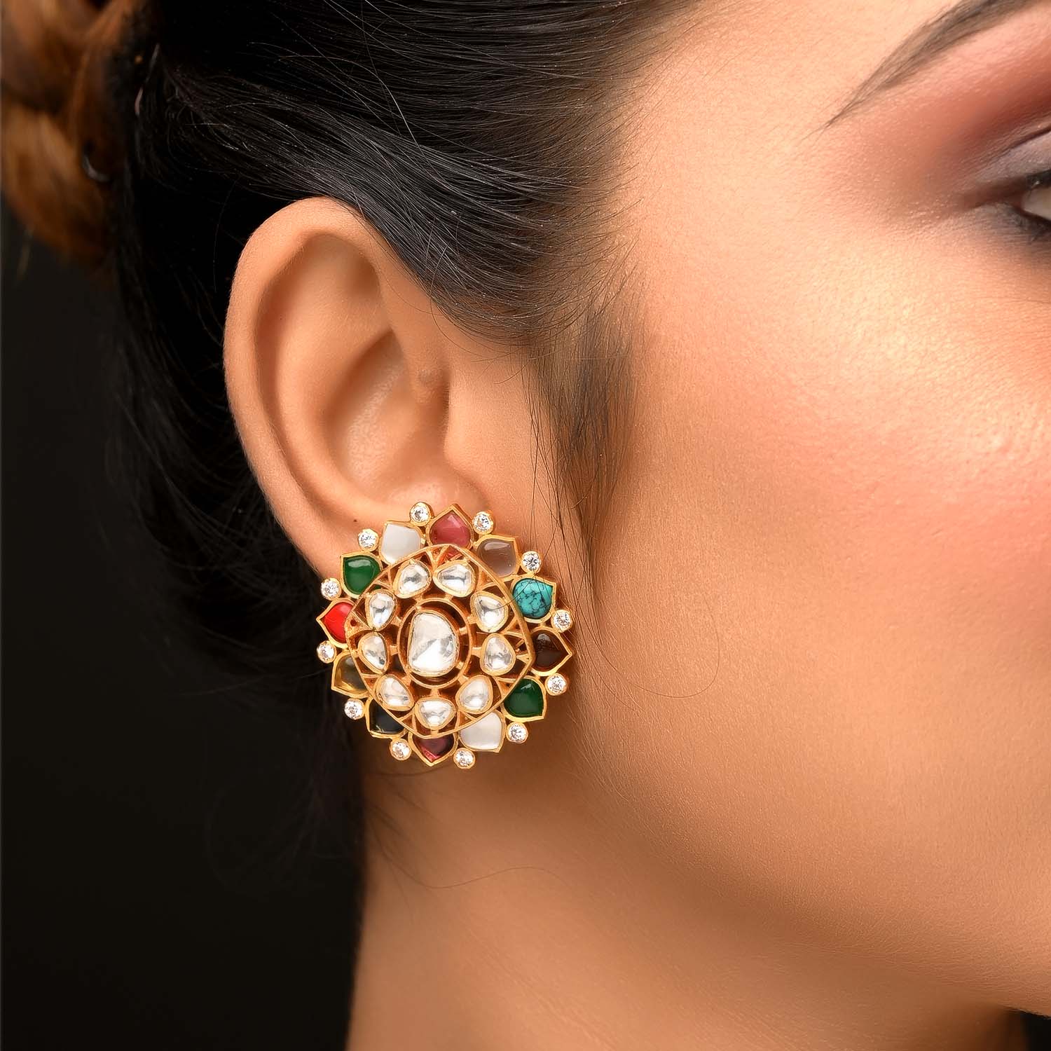 Bollywood Actress Goldplated Kundan Meena Stud Earrings Tops Jewelry Set  jaipurn | eBay