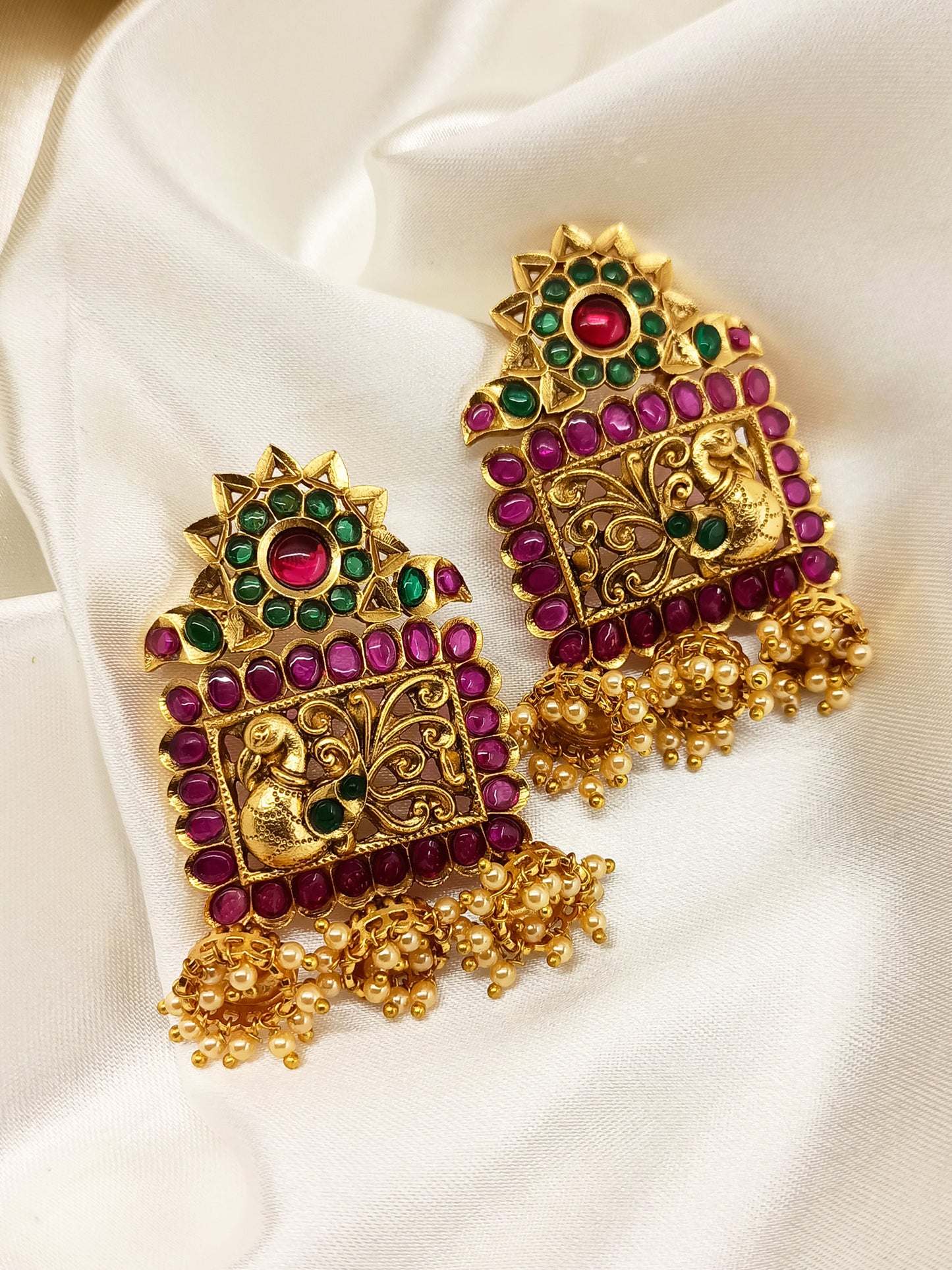 Siara Rectangular Ruby Green Antique Earrings