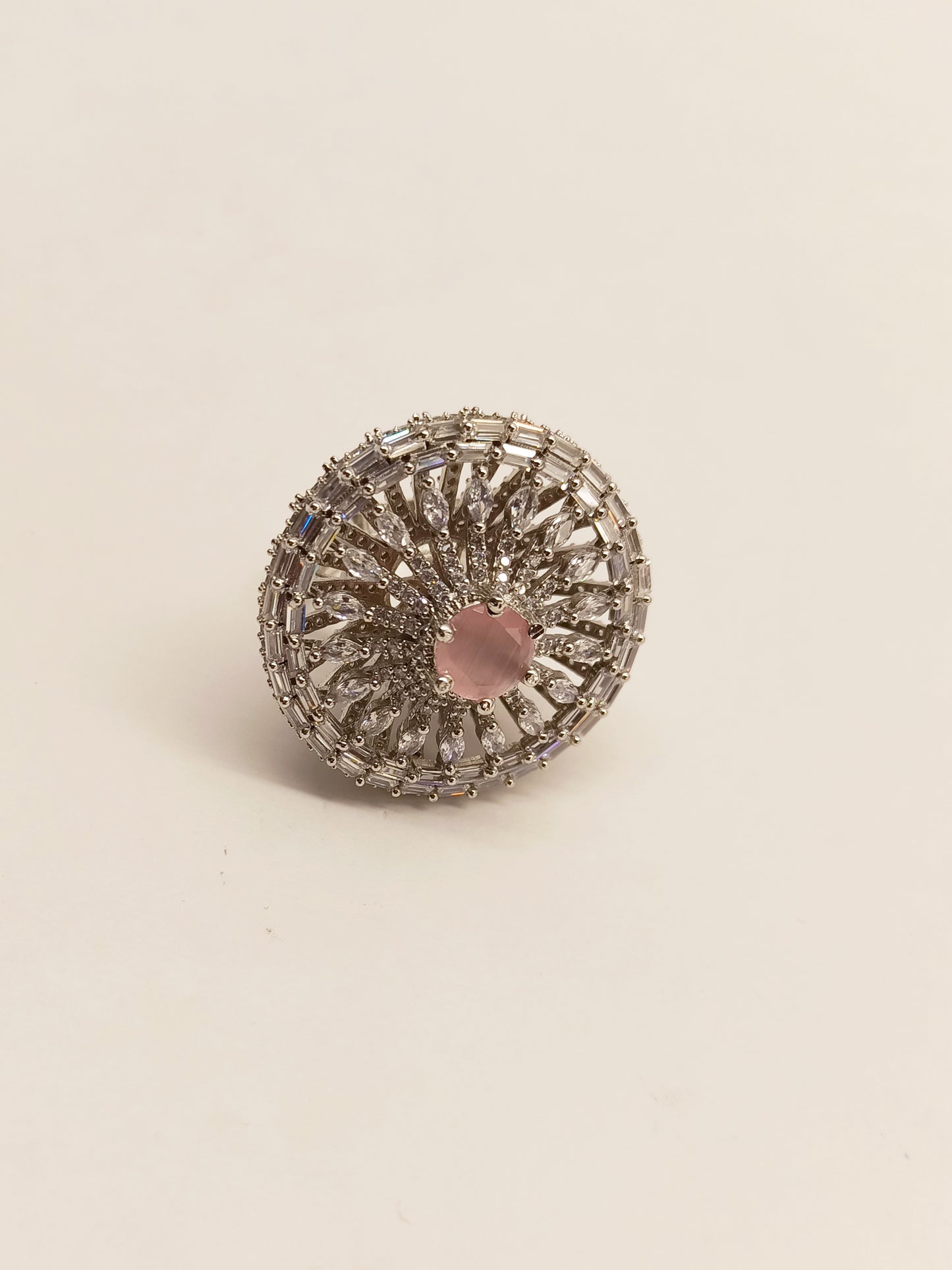 Nilambari Round Baby Pink Silver Ring