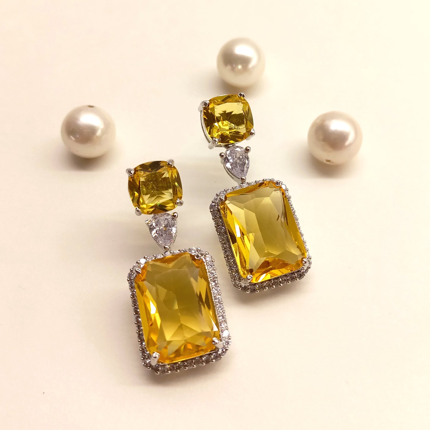 Parnika Golden American Diamond Silver Plated Earrings