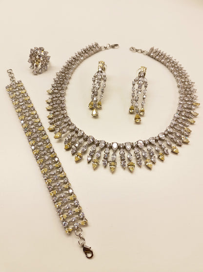 Saarika Yellow & White American Diamond Set With Ring And Bracelet