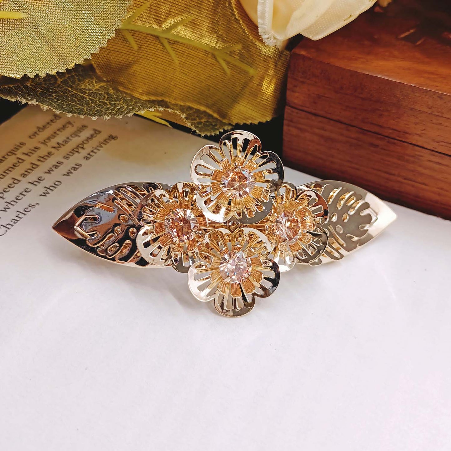 Dolly Copper Diamond Stone Gold Plated Hair Clip