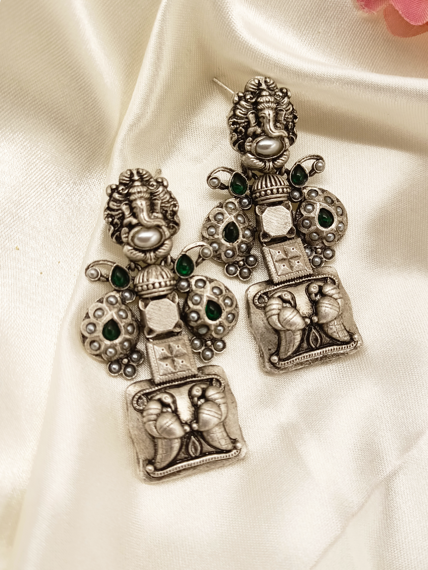 Avira Oxidised Contemporary Temple Earrings