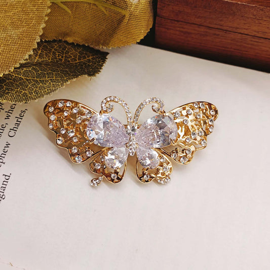 Paridhi White Diamond Stone Gold Plated Butterfly Hair Clip