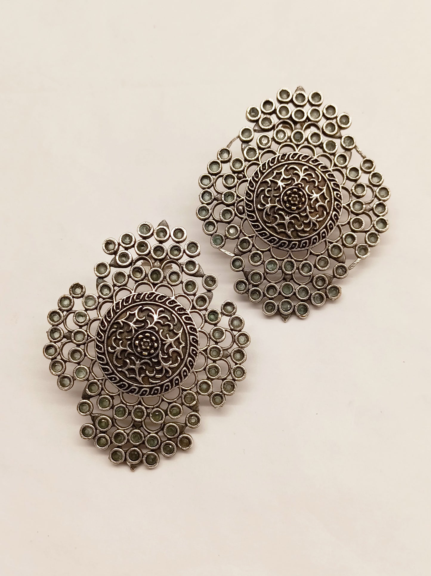 Areeka Big Oxidised Stud Earrings In Mint Green