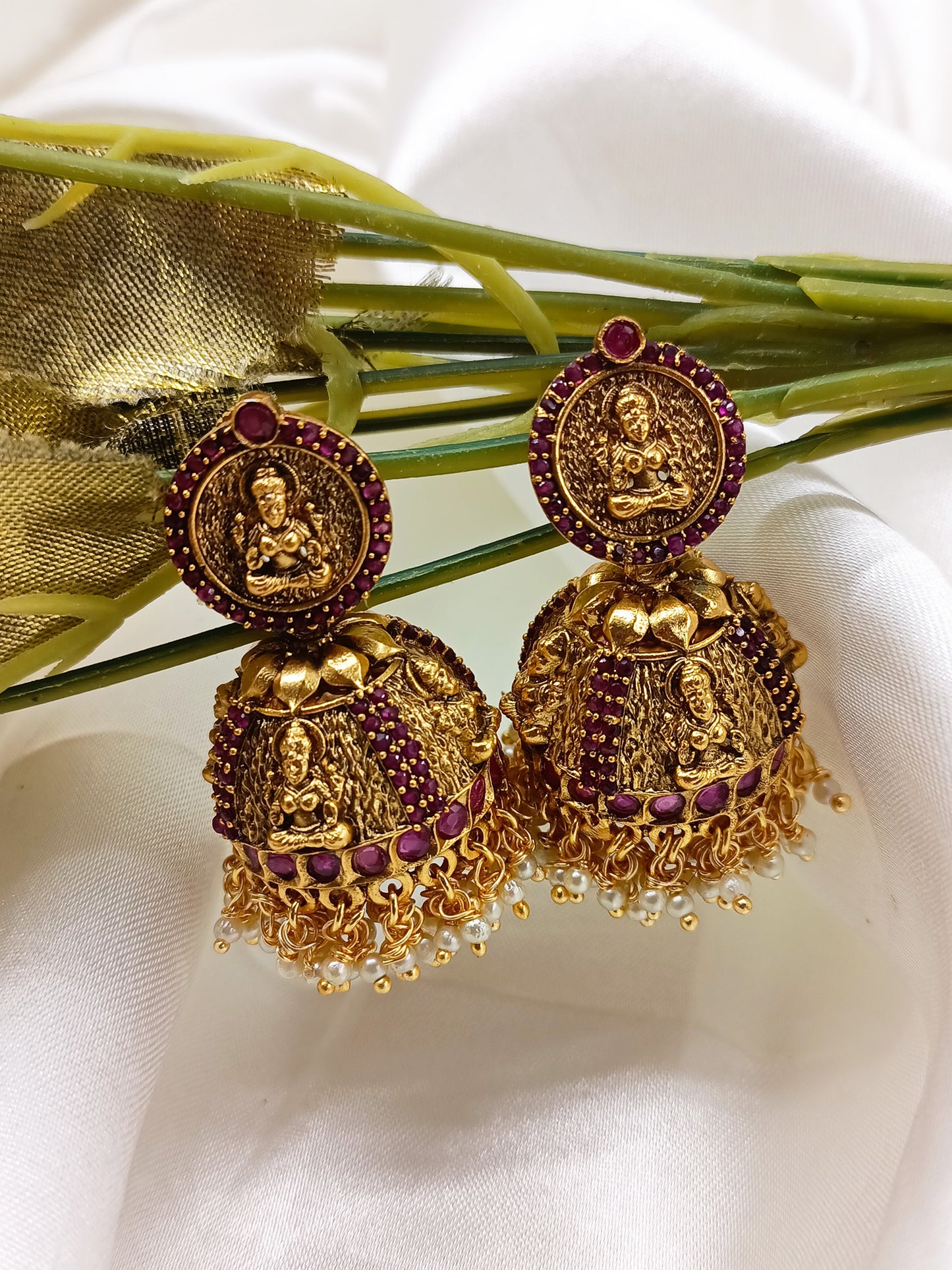 Anvi Temple Jhumka With Pearl Hangings
