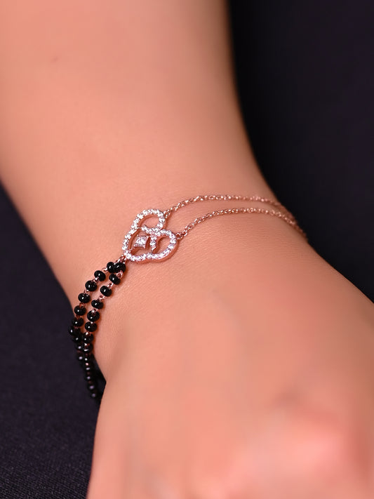 Asha American Diamond With Black Beads Rose Gold Plated Hand Mangal Sutra