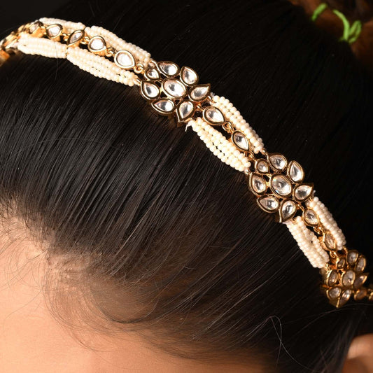 Shamita Pearls White Gold Plated Kundan Sheesh Phool