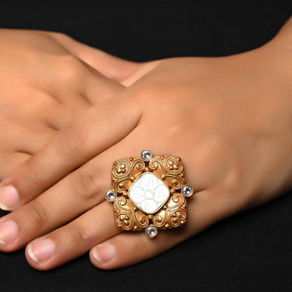 Ganga White Stone Gold Plated Boutique Ring